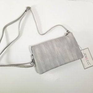 Jen & Co. Gray Herringbone Vegan Leather Crossbody Clutch Wristlet